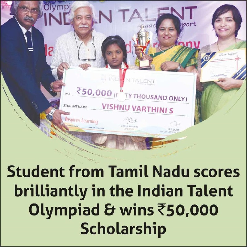Student Scores Brilliantly In Indian Talent Olympiad And Wins 50000 Scholarship